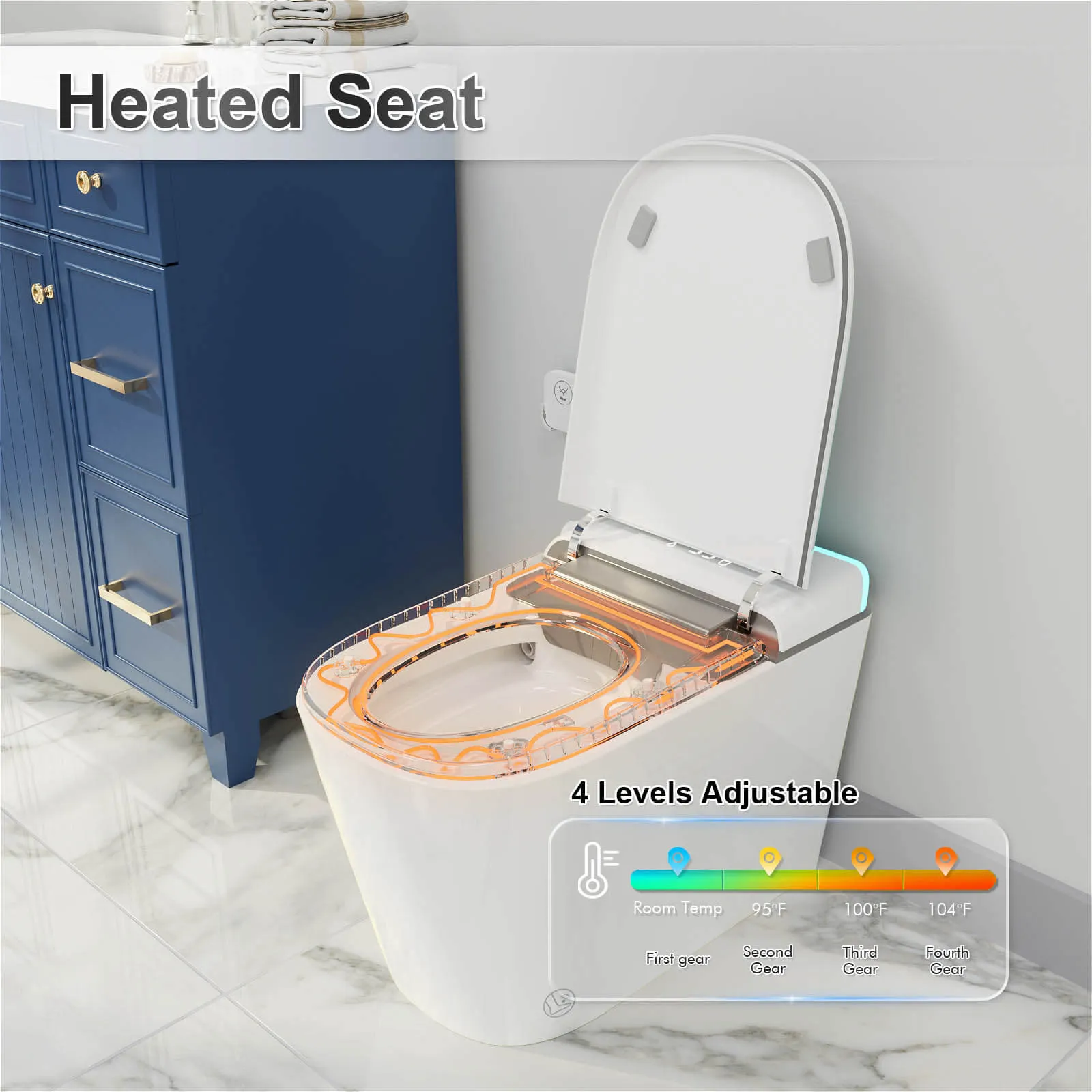 Modern Silent Flushing Smart Bidet Toilet with Built-in Water Tank, LED Light, Remote Control