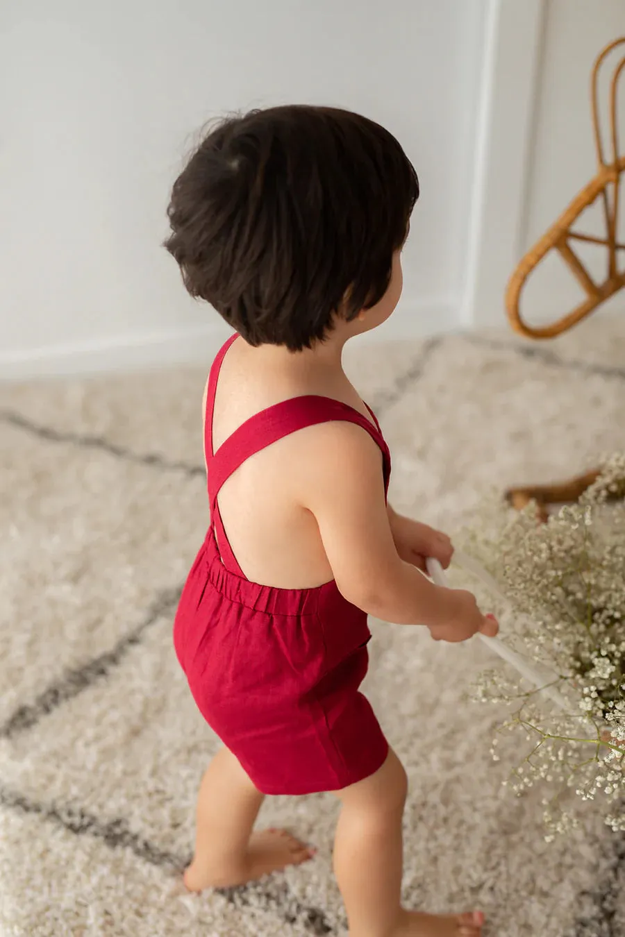 Red Linen Dungarees