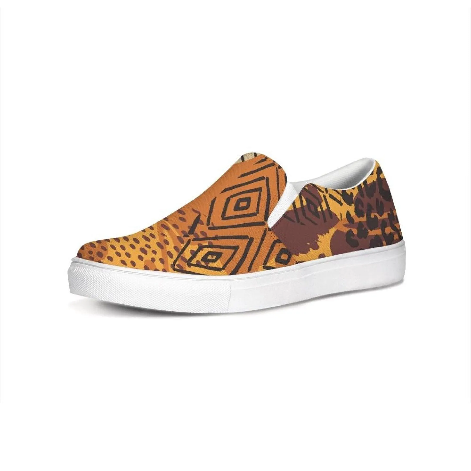 Womens Sneakers, Orange & Gold Low Top Slip-on Canvas Sports Shoes